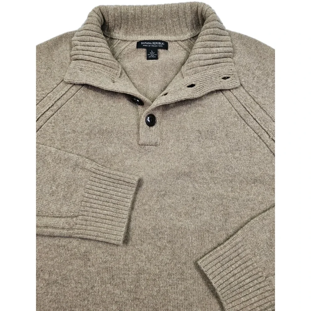 Banana Republic Mock Neck 1/4 Button Sweater Mens L‎ 80% Recycled Italian Wool